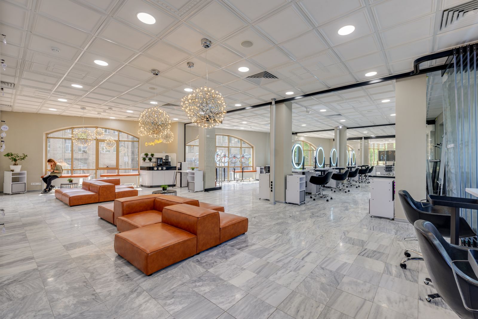 Bright, spacious contemporary salon interior