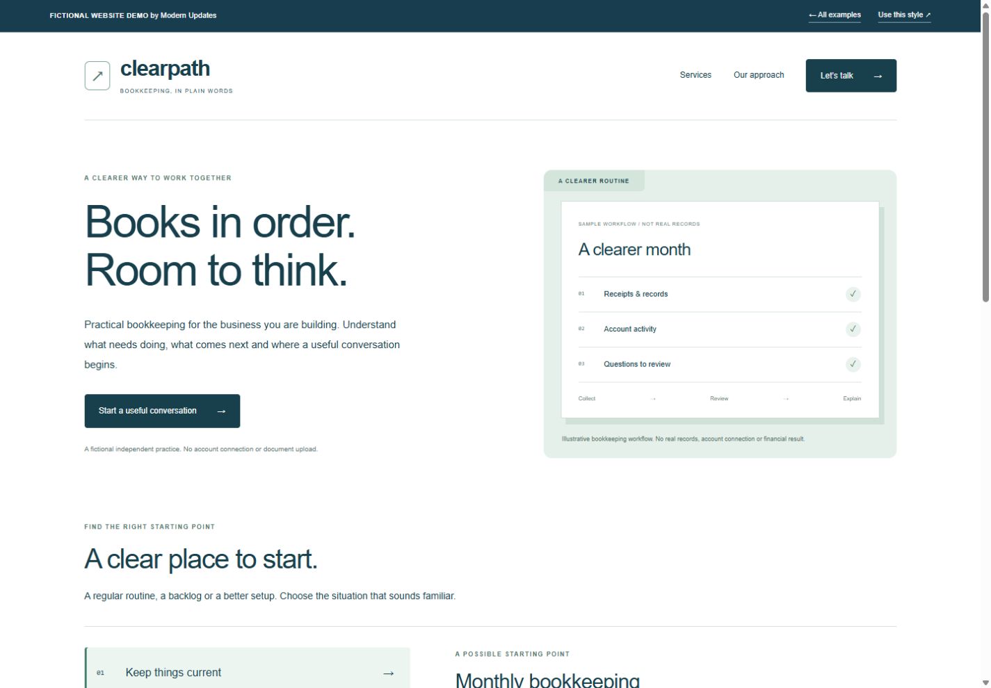 Clearpath Bookkeeping actual fictional website screenshot