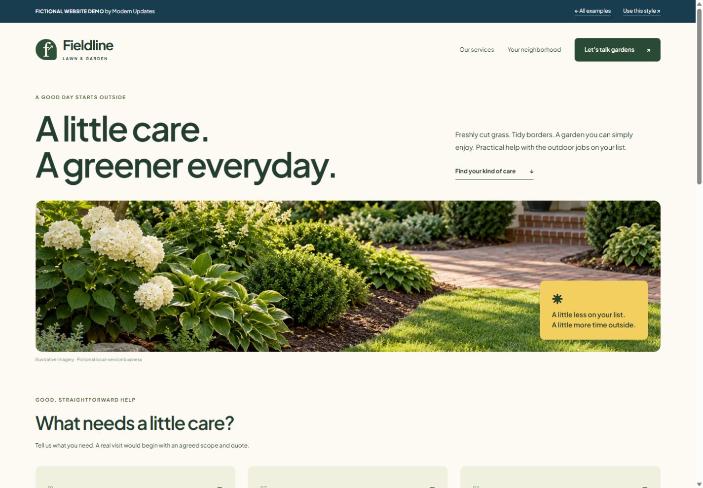 Fieldline Lawn & Garden fictional website preview