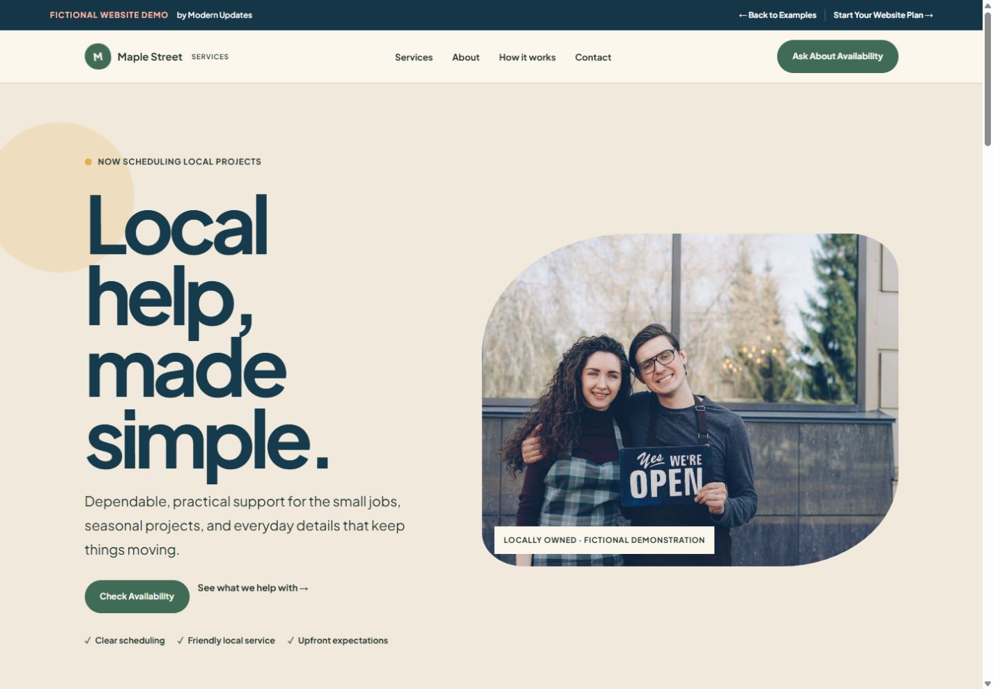 Maple Street Services actual fictional website screenshot
