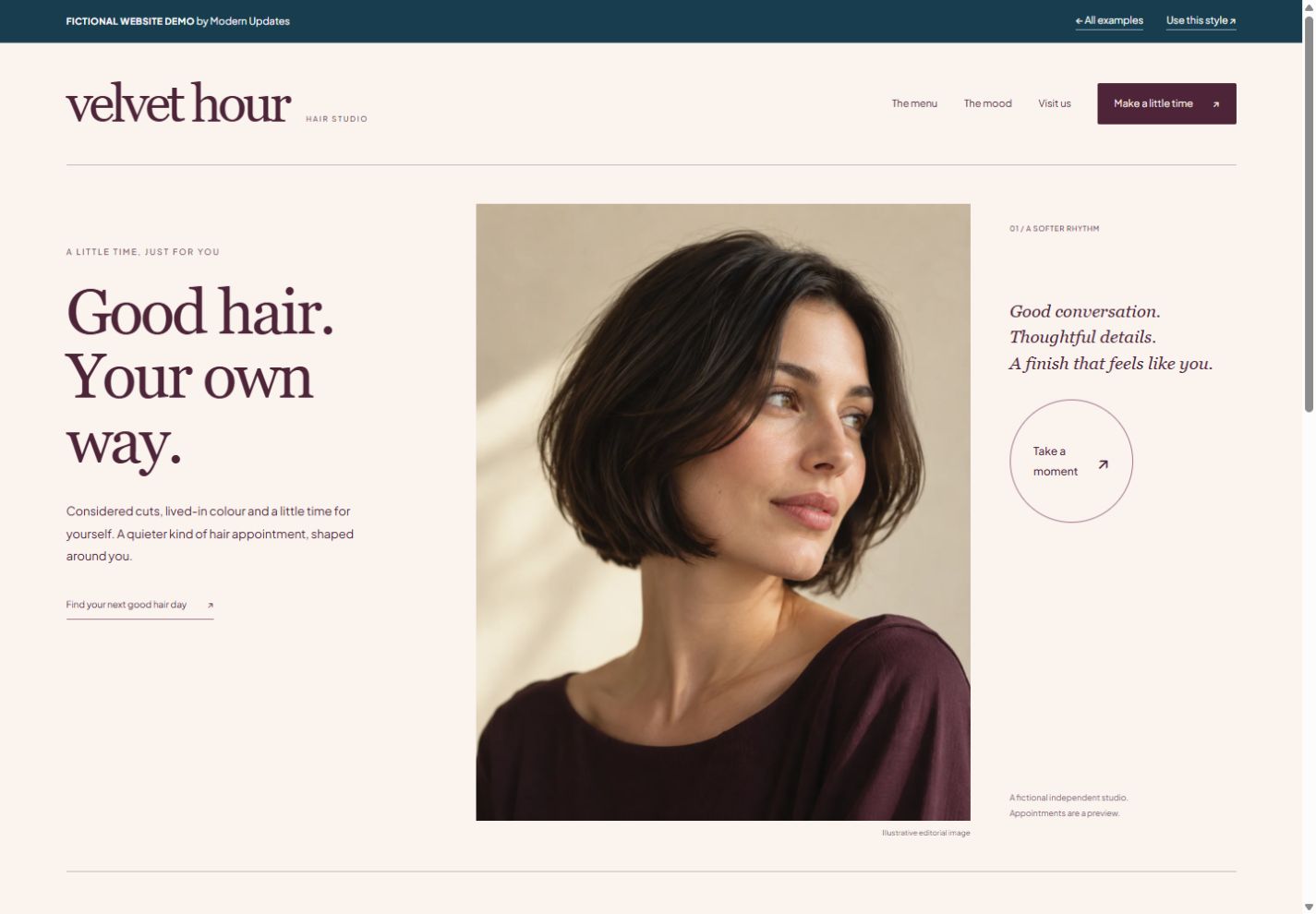 Velvet Hour Studio demo website preview